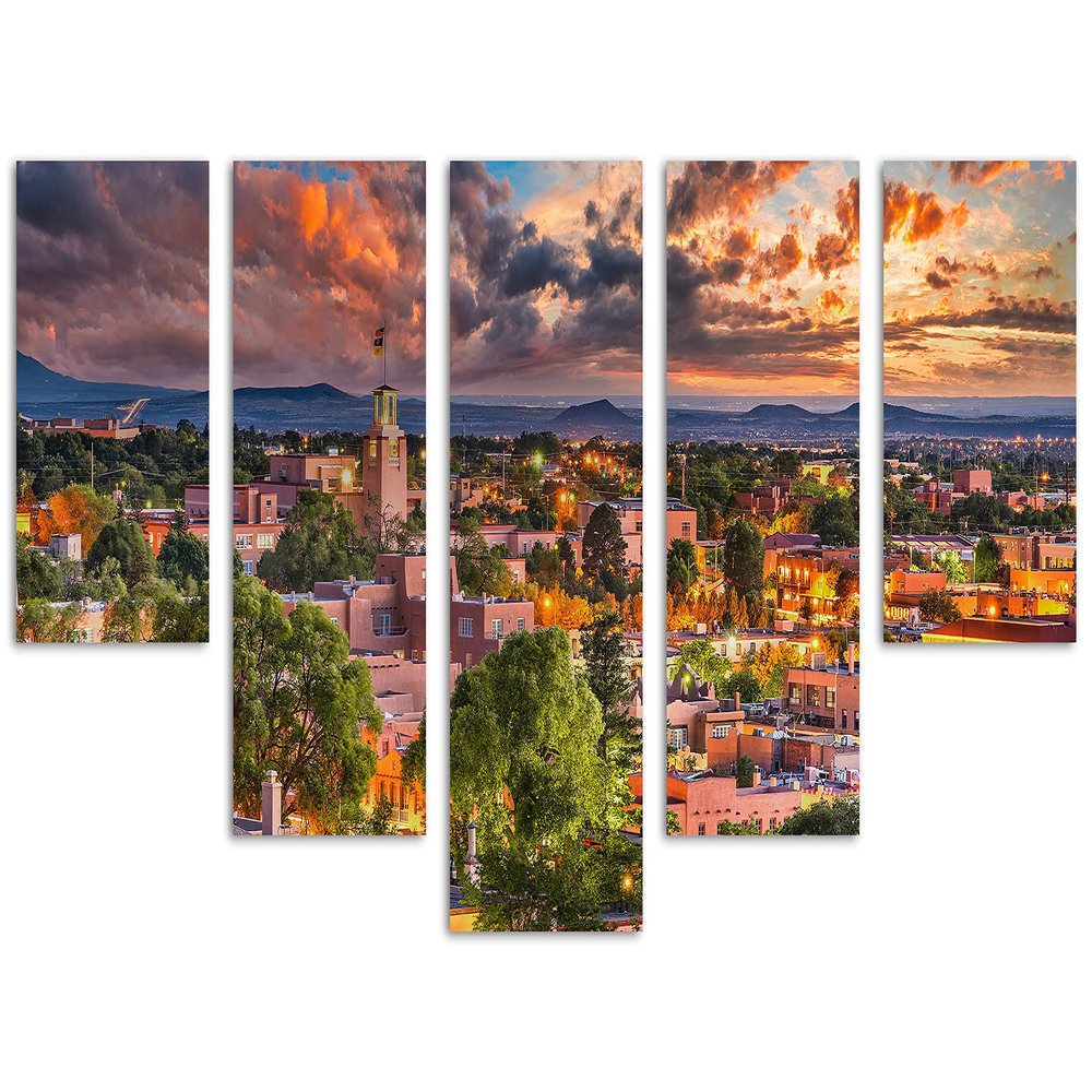 80 x 42 TOTAL - Santa Fe, NM Canvas print Wall Art with beautiful skies 5 Panel Waterfall Split Santa Fe, New Mexico