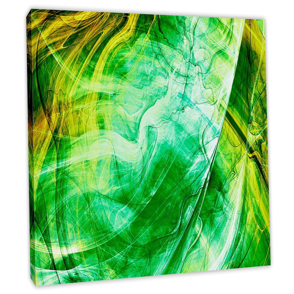 60 x 40 - Fractal Smokes Wall Art Canvas Print in soft lime green. Abstract print Fractal Art