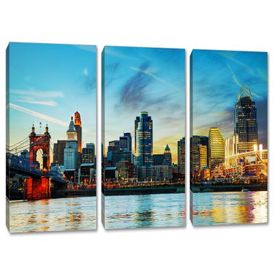 120 x 60 TOTAL - Cincinnati Ohio Skyline Canvas Print Wall Art. 3 Panel Split, Triptych interior design, room decor