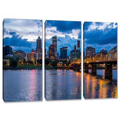 60 x 30 TOTAL - Portland Skyline Canvas Print Wall Art Willamette River 3 panel, Triptych wall decor interior design