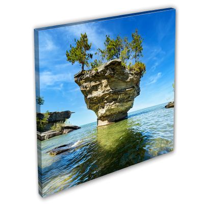 24 x 16 - Turnip Rock Canvas Print Wall Art blue skies Lake Huron Port Austin Michigan