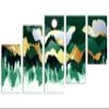80 x 42 TOTAL - Mountains Illustration Canvas Print Wall Art Green gold 5 Panel Z Cut Split Oriental asian decor view 1