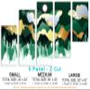 80 x 42 TOTAL - Mountains Illustration Canvas Print Wall Art Green gold 5 Panel Z Cut Split Oriental asian decor view 2