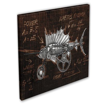 60 x 40 - Steampunk style silver sailfish Canvas Print Wall Art marlin mechanical art