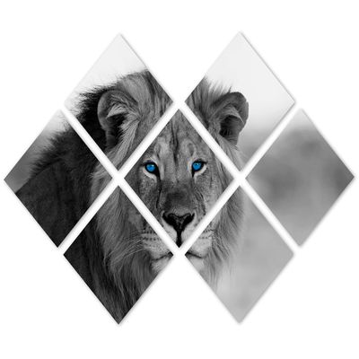 85 x 57 TOTAL - African Lion Black & White, Blue eyes Canvas Print 7 Panel Butterfly Split Wall Art. wall decor