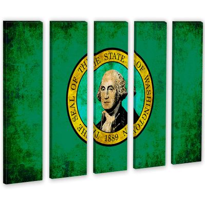 90 x 60 TOTAL - Washington Flag Grunge Wall Art Canvas Print rustic 5 Panel Split. State Flag Home decor