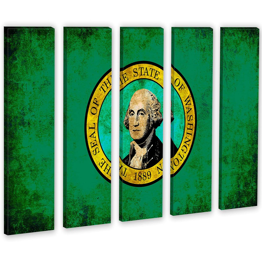 90 x 60 TOTAL - Washington Flag Grunge Wall Art Canvas Print rustic 5 Panel Split. State Flag Home decor