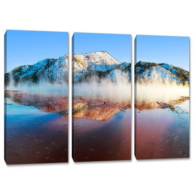 24 x 12 TOTAL - Yellowstone Grand Prismatic Steam Canvas Print Wall Art. 3 Panel Split, Triptych Wall Decor Wyoming