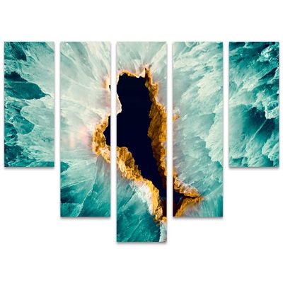 80 x 42 TOTAL - Turquoise Agate Canvas Print Wall Art 5 Panel Waterfall Split Agate Slice Quartz Decor Wall Art