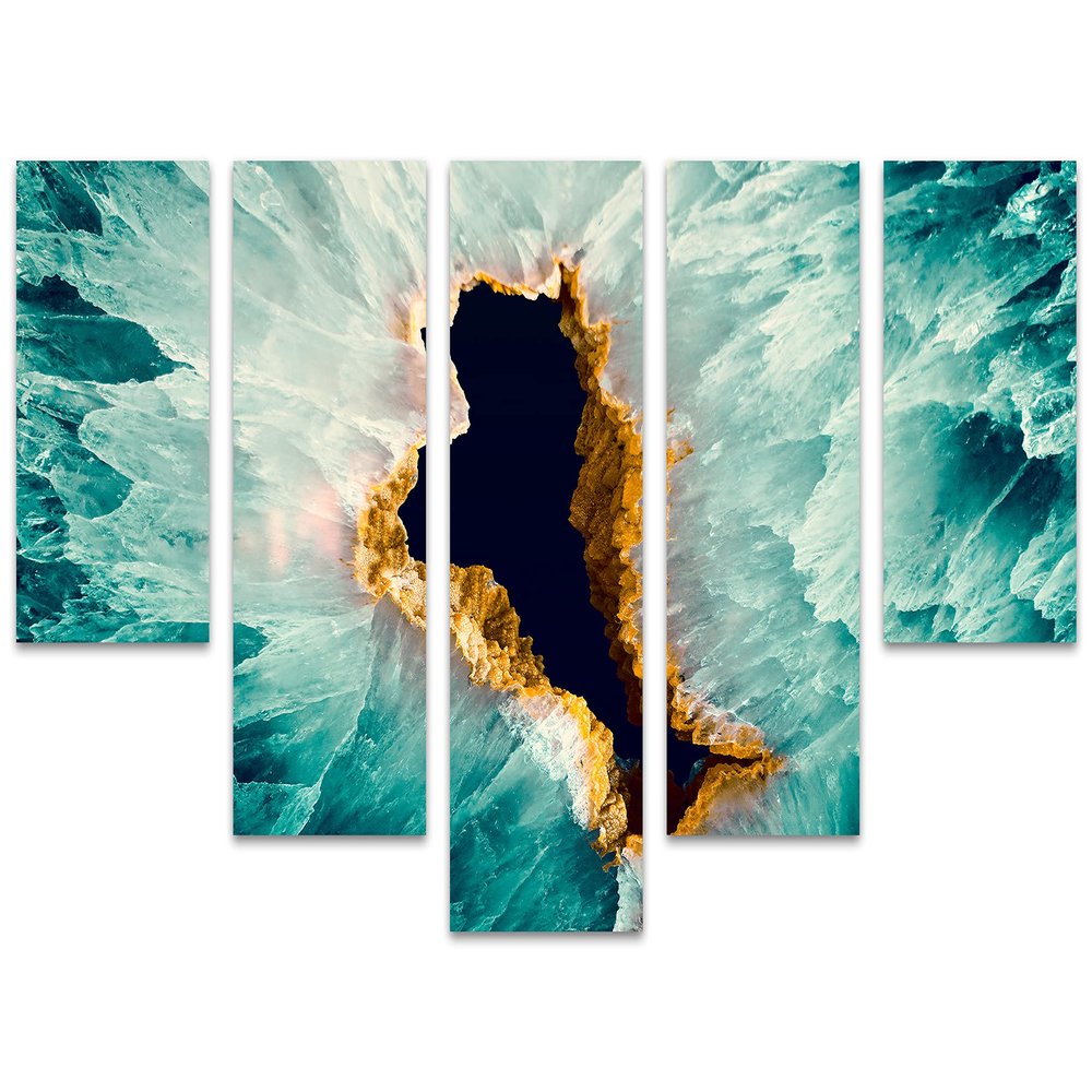 80 x 42 TOTAL - Turquoise Agate Canvas Print Wall Art 5 Panel Waterfall Split Agate Slice Quartz Decor Wall Art