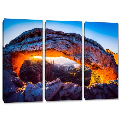 42 x 20 TOTAL - Mesa arch at sunset Canvas Print Wall Art - 3 Panel Split, Triptych. Moab Utah home wall decor