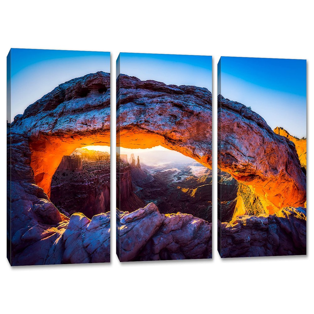 42 x 20 TOTAL - Mesa arch at sunset Canvas Print Wall Art - 3 Panel Split, Triptych. Moab Utah home wall decor