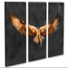60 x 40 TOTAL - Osprey Salmon Catch Canvas Print Wall Art 3 panel split, Triptych. Bird of prey Art Wall Decor -Dark view 1