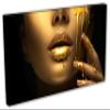 30 x 15 - Gold Woman Face Wall Art Fashion Canvas Print, golden paint dripping from lips view 1