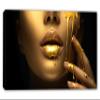 30 x 15 - Gold Woman Face Wall Art Fashion Canvas Print, golden paint dripping from lips view 2