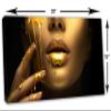 30 x 15 - Gold Woman Face Wall Art Fashion Canvas Print, golden paint dripping from lips view 3