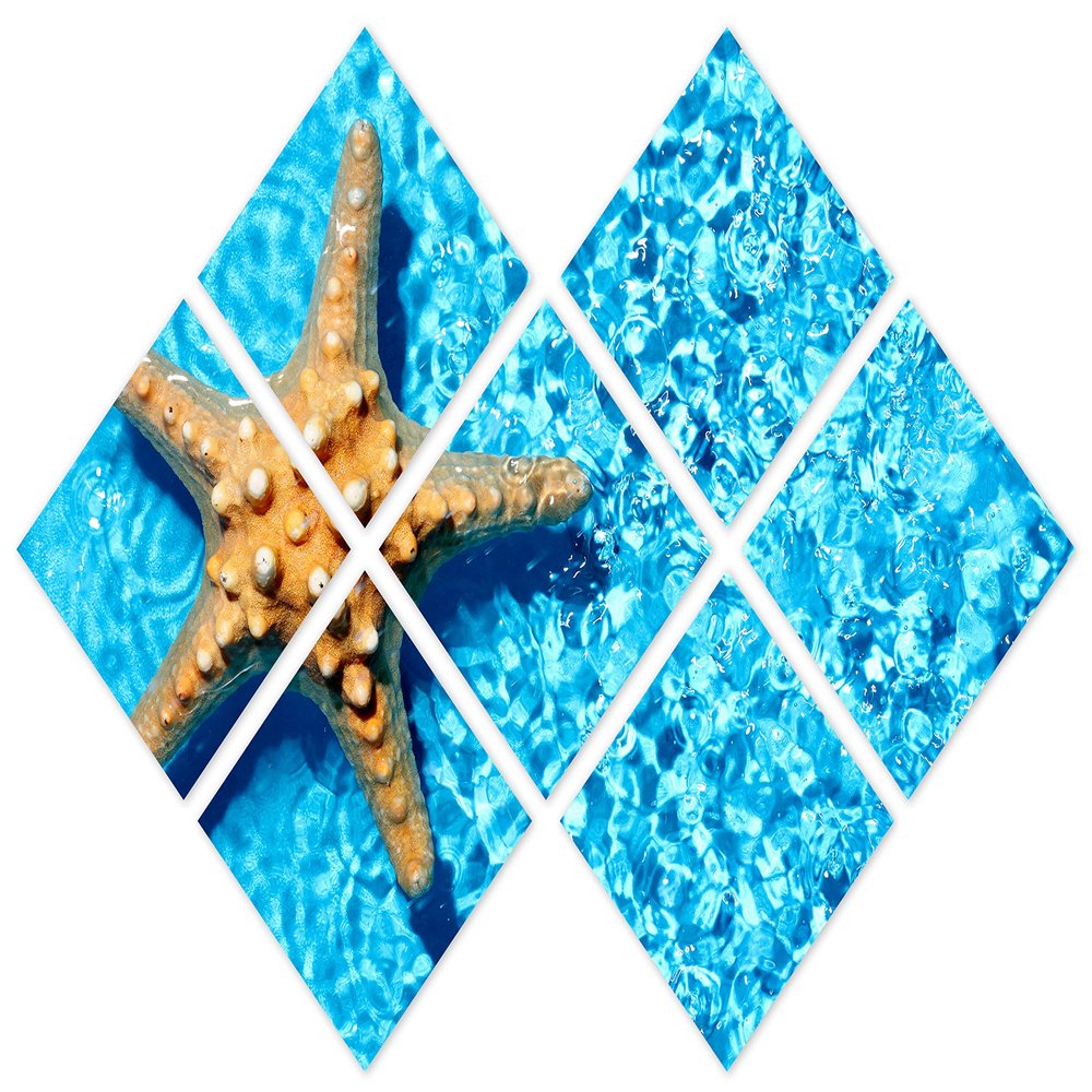 102 x 68 TOTAL - Starfish in Blue water Canvas Print - 7 Panel Butterfly Split Wall Art for interior design, decor