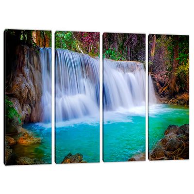 100 x 50 TOTAL - Forest Waterfall Canvas Print Wall Art. 4 Panel Split. California Park