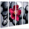 64 x 40 TOTAL - Orchid & therapy stones Wall Art Canvas Print 4 Panel Split. Spa wall decor view 1