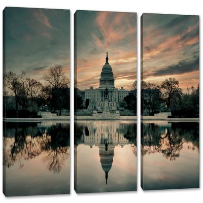 36 x 24 TOTAL - Capitol Building Wall Art Canvas Print dramatic 3 Panel Split. Washington, DC USA