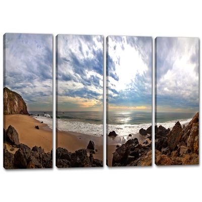 60 x 30 TOTAL - Morning Ocean Coast Canvas Print - 4 Panel Split. Nature photography Wall Art print