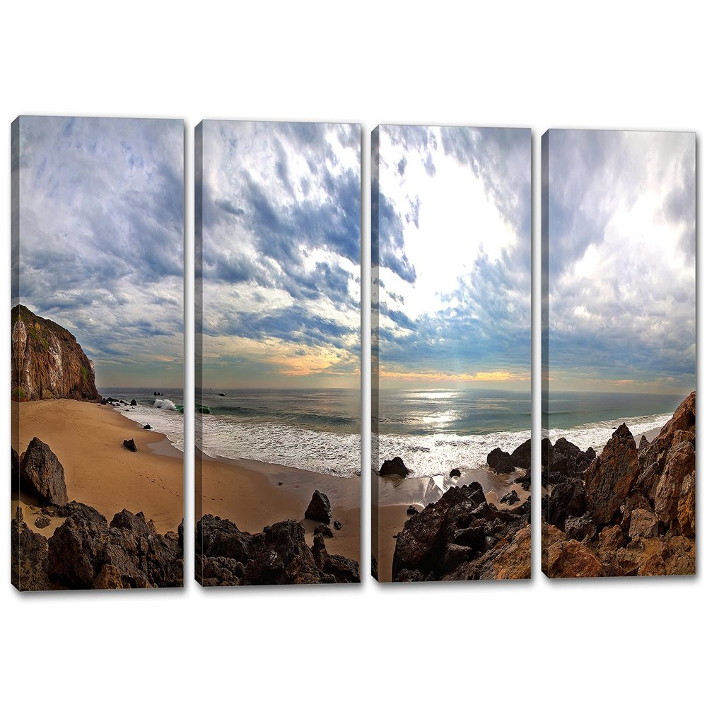 60 x 30 TOTAL - Morning Ocean Coast Canvas Print - 4 Panel Split. Nature photography Wall Art print