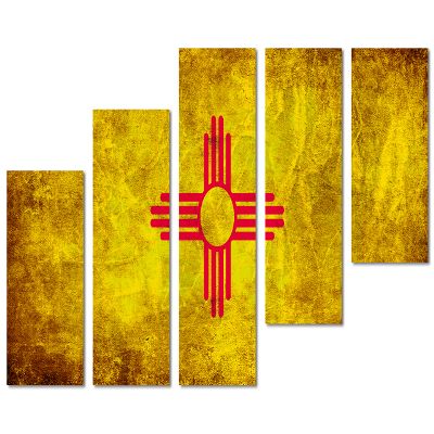 80 x 42 TOTAL - New Mexico Flag Grunge Wall Art Canvas Print rustic 5 Panel Z Cut Split. State Flag Home decor