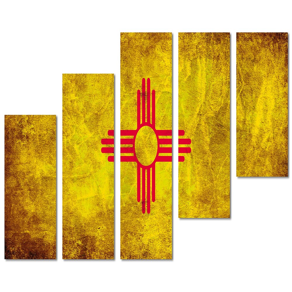80 x 42 TOTAL - New Mexico Flag Grunge Wall Art Canvas Print rustic 5 Panel Z Cut Split. State Flag Home decor