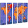 60 x 40 TOTAL - Slate Blue and Orange World Map Canvas Print. 5 Panel split, Wall Art view 1