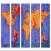 60 x 40 TOTAL - Slate Blue and Orange World Map Canvas Print. 5 Panel split, Wall Art view 2