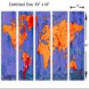 60 x 40 TOTAL - Slate Blue and Orange World Map Canvas Print. 5 Panel split, Wall Art view 3