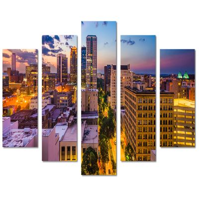 80 x 42 TOTAL - Birmingham, Alabama Canvas Print Wall Art 5 Panel Diamond Split, home decor house wall decor