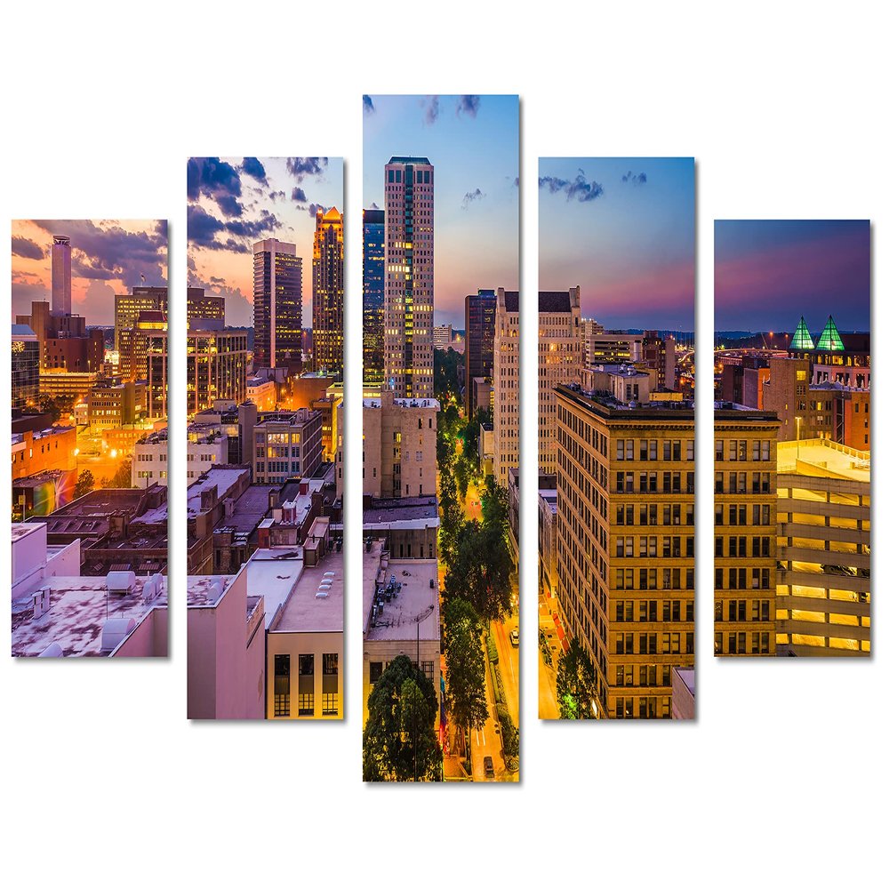 80 x 42 TOTAL - Birmingham, Alabama Canvas Print Wall Art 5 Panel Diamond Split, home decor house wall decor