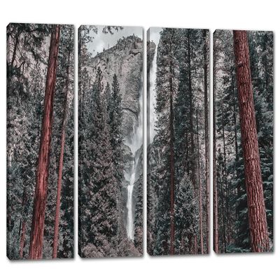 80 x 50 TOTAL - Yosemite falls Canvas Print Wall Art faded 4 Panel Split Waterfall Yosemite National Park