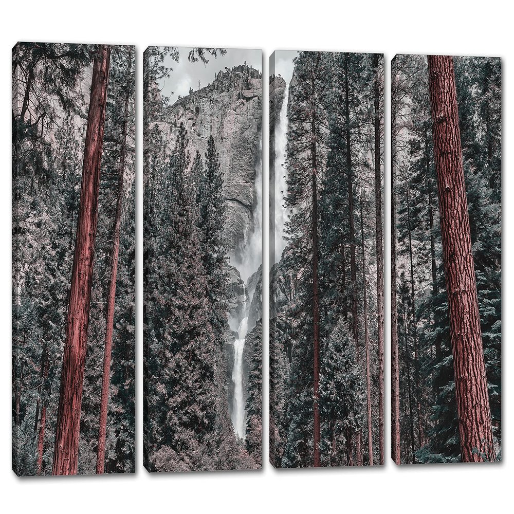 80 x 50 TOTAL - Yosemite falls Canvas Print Wall Art faded 4 Panel Split Waterfall Yosemite National Park