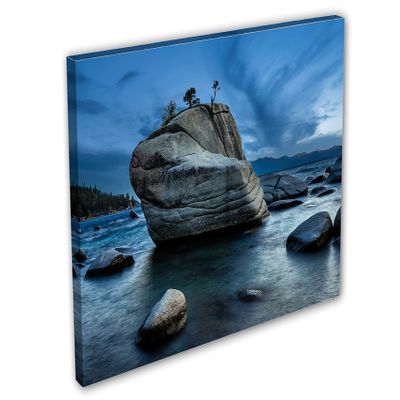 24 x 16 - Bonsai Rock Canvas Print Wall Art at Lake Tahoe dark blue sky Landscape Art