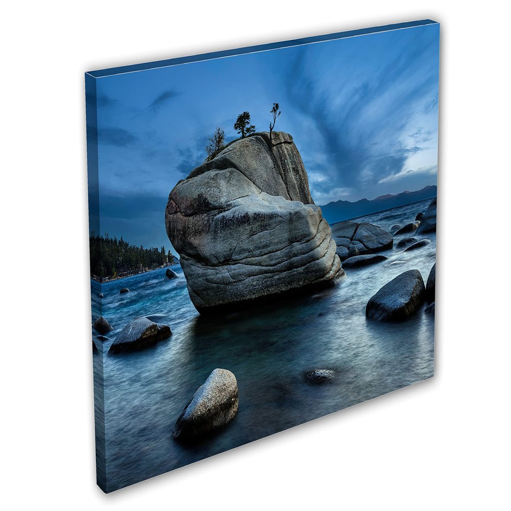 24 x 16 - Bonsai Rock Canvas Print Wall Art at Lake Tahoe dark blue sky Landscape Art