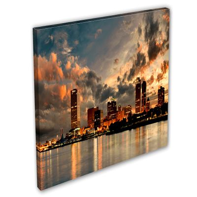 24 x 16 - Milwaukee Skyline Wall Art Canvas Print golden hour Milwaukee city Wisconsin