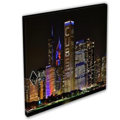 24 x 16 - Chicago Cubs skyline at night Canvas Print Wall Art