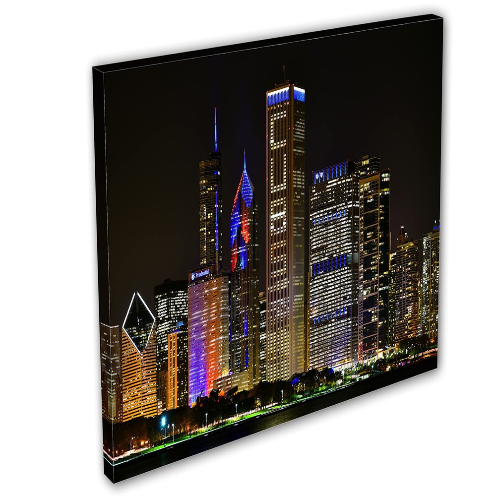 24 x 16 - Chicago Cubs skyline at night Canvas Print Wall Art