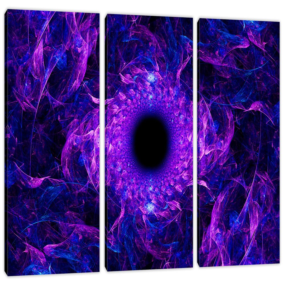 60 x 40 TOTAL - Abstract Vortex Wall Art Canvas Print Dark purple. 3 Panel Split Fractal chaotic energy field