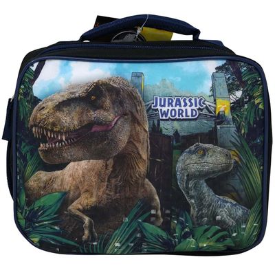 Jurassic World Velociraptor Blue and T-Rex Kids School Lunch Bag Set for Boys - Bundle with Dinosaur School Lunch Box With Charts and Stickers - School Supplies