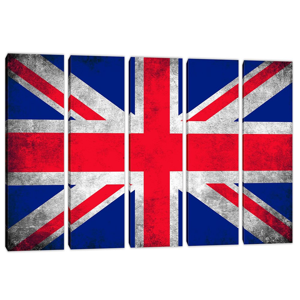 75 x 36 TOTAL - United Kingdom, British Flag Grunge Canvas Print Wall Art 5 Panel Split, Flag home decor