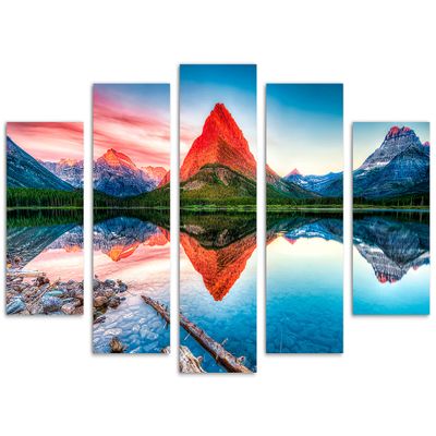 80 x 42 TOTAL - Mt Wilbur Canvas Print Wall Art 5 Panel Diamond Split Swiftcurrent Lake at Glacier National Park
