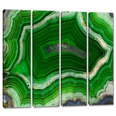 64 x 40 TOTAL - Agate Slice Wall Art Canvas Print green 4 Panel Split agate stone slice wall art print