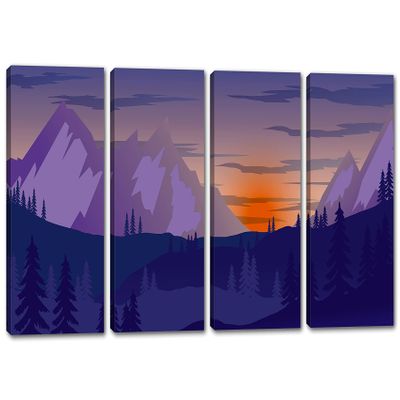 100 x 50 TOTAL - Landscape Illustration Canvas Print Wall Art dark purple 4 Panel Split Mountain SVG Print