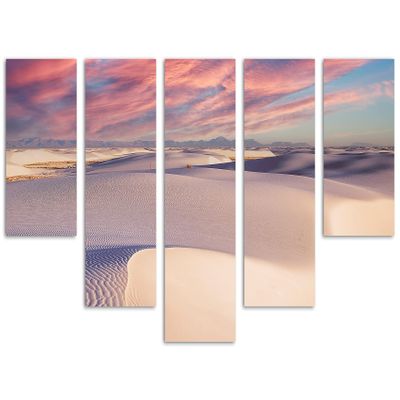80 x 42 TOTAL - White Sands Canvas Prints Wall Art pink skies 5 Panel Waterfall Split Alamogordo, NM National Park