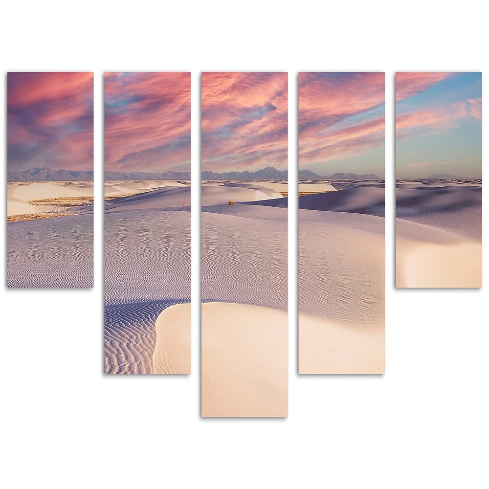 80 x 42 TOTAL - White Sands Canvas Prints Wall Art pink skies 5 Panel Waterfall Split Alamogordo, NM National Park