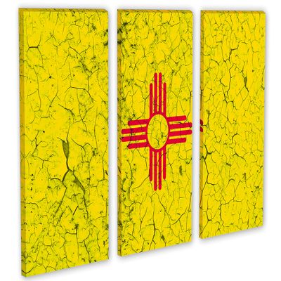 60 x 40 TOTAL - New Mexico Flag Canvas Print Wall Art crack effect 3 Panel Split, Triptych. State Flag Home decor