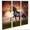 60 x 40 TOTAL - Black Stallion Horse Wall Art Canvas Print 3 panel split, Triptych Friesian Horse home wall decor view 1